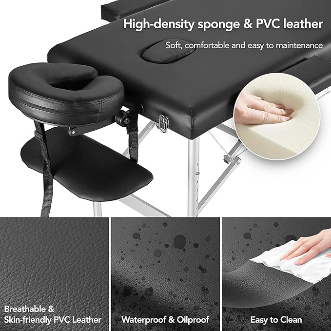 Portable Massage Table for Eyelash Extension, Facial Care, and Spa, Adjustable Height Bed for Beauty Salons and Phyzioline Tattoos with Carrying Bag and Accessories for Shop and Home