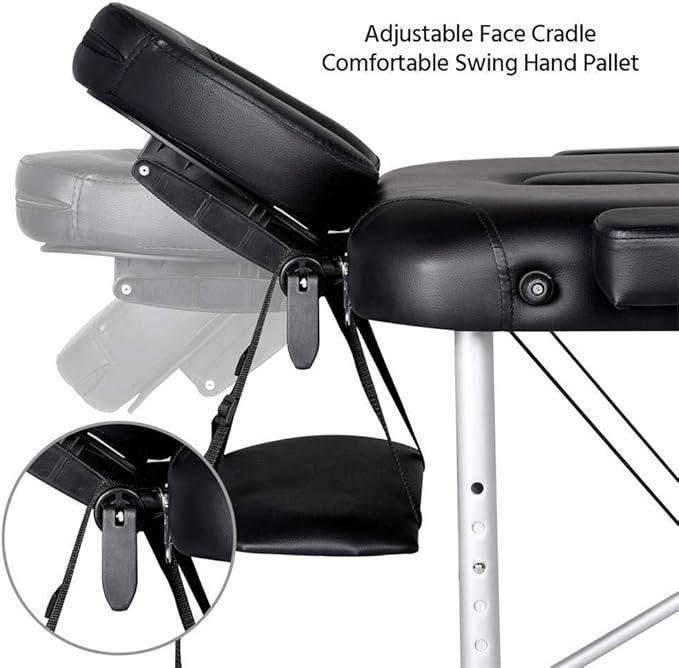 Phyzioline Portable Massage Table and Bed 3 Folding 60cm Lightweight Aluminum Frame Height Adjustable with Multicolor Carrying Bag