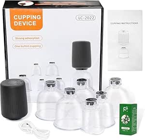 Physioline Electric Cupping Therapy Set, One-Button Suction Electric Cupping Massager, with 6 Therapy Cups
