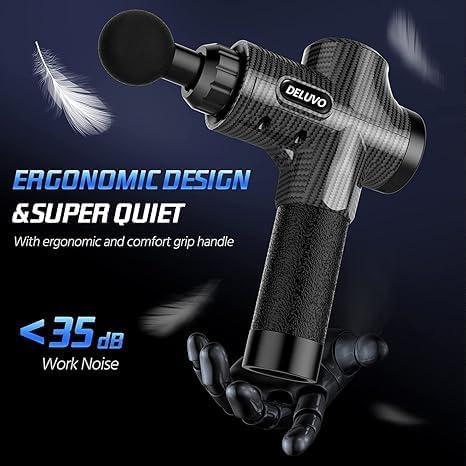 Image for Massage Gun with 30 Speeds and 6 Massage Heads in Hard Case Electric Massager with LCD Touch Screen Massage Gun Extra Quiet Only 35 dB Massage Gun in Carbon Fibre Design