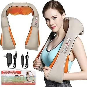 LimosRevitalizing Neck Massager with Heat - Deep Tissue Kneading Pillow for Neck, Shoulder, Back, Legs & Waist Pain Relief - Perfect for Home, Office & Car