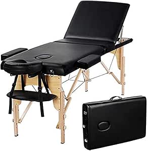Image for Professional Folding Wooden Massage Table Cosmetic Bed 2 Sections Portable Ergonomic Massage Bed Black