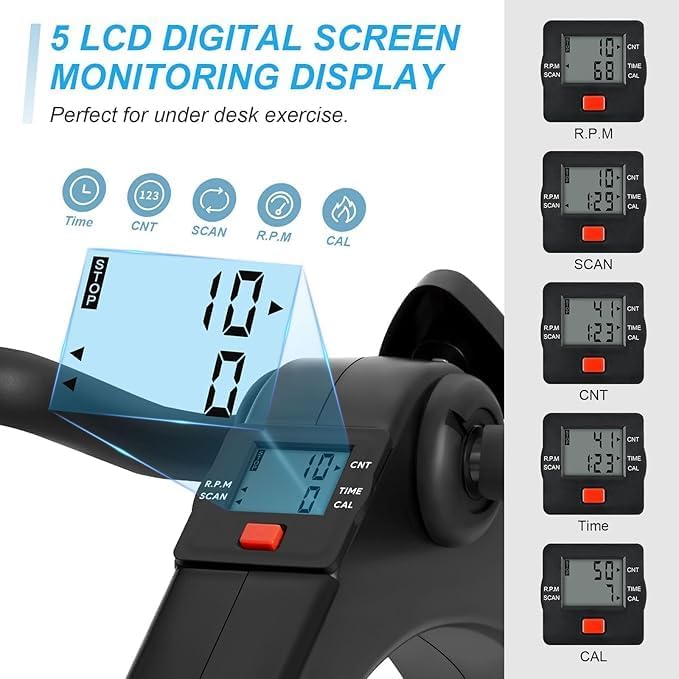 Image for Folding Pedal Exerciser, Mini Under Desk Exercise Bike Foot Hand Cycle Portable, Arm and Leg Exercise Peddler Machine with LCD Monitor