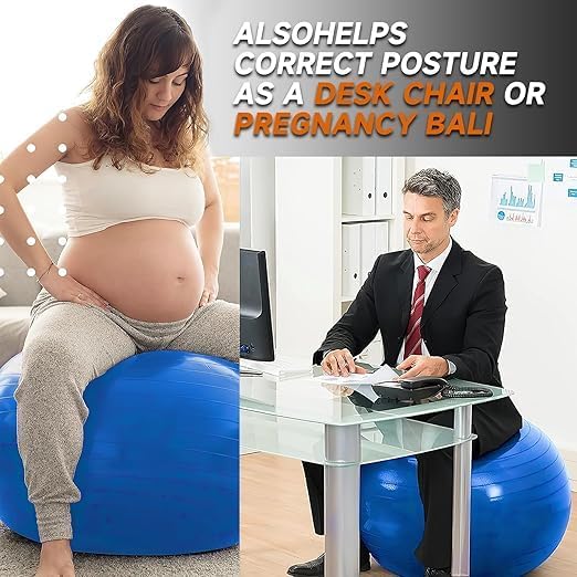 Image for M D Stay Fit MD Exercise Ball with Fast Foot Pump Anti Burst & Slip Yoga Ball Chair for Balance, Pilates, Yoga, Birthing, Pregnancy, Gym, Training, Physical Therapy (Blue)