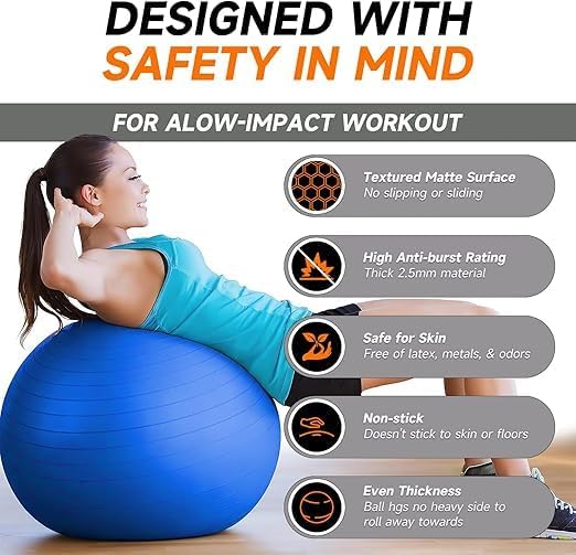 Image for M D Stay Fit MD Exercise Ball with Fast Foot Pump Anti Burst & Slip Yoga Ball Chair for Balance, Pilates, Yoga, Birthing, Pregnancy, Gym, Training, Physical Therapy (Blue)