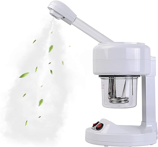 GLEnterprise Mini Facial Steamer for prevention .Facial Steamer, with Extendable Arm Ozone Table Top Mini Spa Face Steamer Design For Personal Care Use At Home or Salon, White