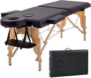Portable Massage Table Folding Spa Beauty Bed Lightweight Tattoo Therapy Couch Wooden 60 cm Width 2 Section Black