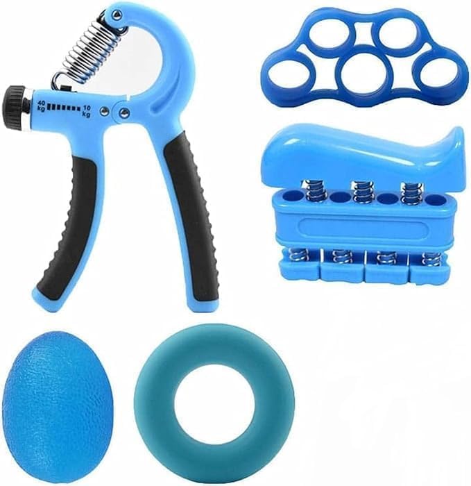 AUELEK Hand Grip Strengthener Set,5 PCS Strength Training Equipment Forearm Finger Exerciser, Finger Stretcher, Adjustable Hand Gripper, Exercise Ring & Grip Ball for Athlete, Musicians