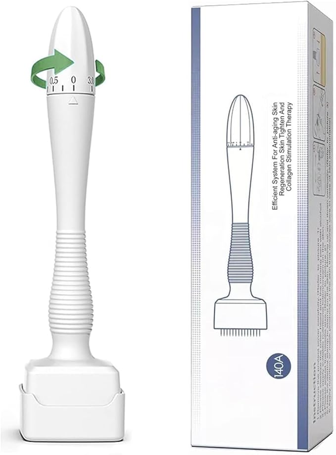Adjustable Microneedling Derma Stamp, Derma Roller Alternative, Reusable Microneedle pen with Needle Cover, Skin Care Tools for Face Body, Hair Beard Growth