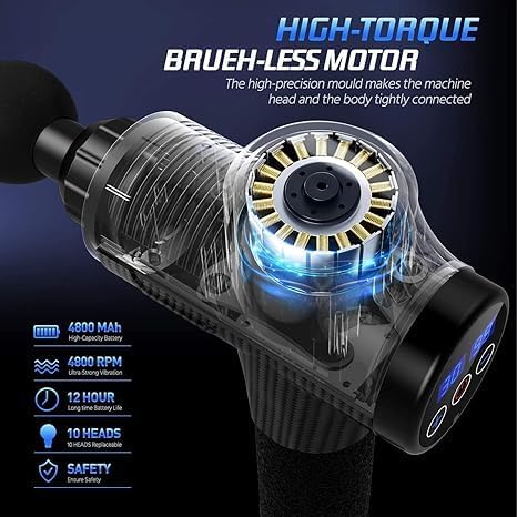 Image for Massage Gun with 30 Speeds and 6 Massage Heads in Hard Case Electric Massager with LCD Touch Screen Massage Gun Extra Quiet Only 35 dB Massage Gun in Carbon Fibre Design