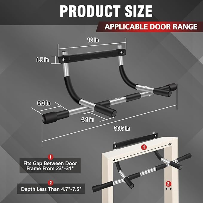 Image for Pull Up Bar for Doorway  Thickened Steel Max Limit 440 lbs Upper Body Fitness Workout Bar Multi-Grip Strength for Doorway  Indoor Chin-Up Bar Fitness Trainer for Home Gym Portable