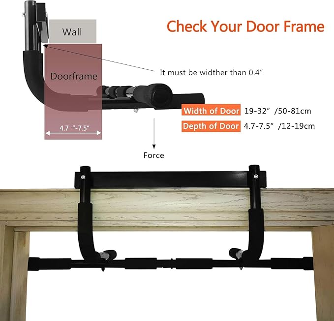 Image for Pull Up Bar for Doorway  Thickened Steel Max Limit 440 lbs Upper Body Fitness Workout Bar Multi-Grip Strength for Doorway  Indoor Chin-Up Bar Fitness Trainer for Home Gym Portable