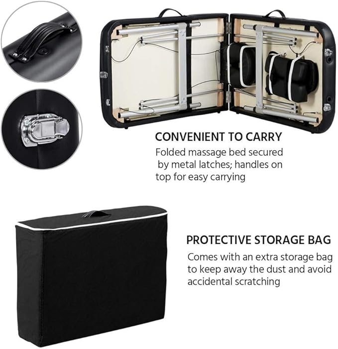 Image for Massage Table Portable Massage Bed Massage Therapy Table Spa Bed 84 Inch Adjustable 3 Fold Salon Bed Face Cradle Bed Black