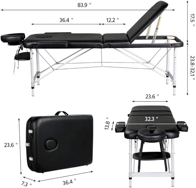 Image for Massage Table Portable Massage Bed Massage Therapy Table Spa Bed 84 Inch Adjustable 3 Fold Salon Bed Face Cradle Bed Black