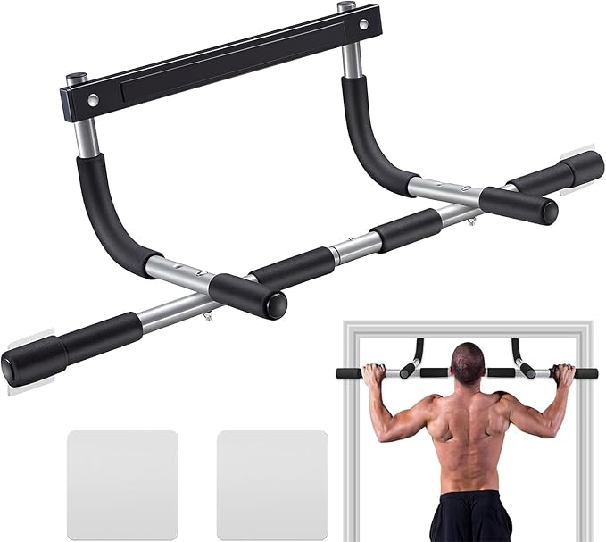 Pull Up Bar for Doorway  Thickened Steel Max Limit 440 lbs Upper Body Fitness Workout Bar Multi-Grip Strength for Doorway  Indoor Chin-Up Bar Fitness Trainer for Home Gym Portable