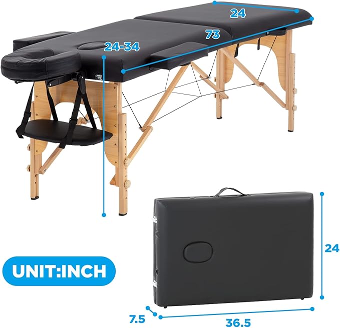 Massage Table Portable Massage Bed SPA Bed Lash Bed Facial Bed 84 Inch 2 Section Aluminum Full Accessories Home Shop