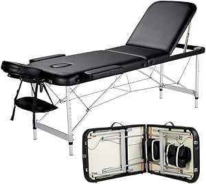 Massage Table Portable Massage Bed Massage Therapy Table Spa Bed 84 Inch Adjustable 3 Fold Salon Bed Face Cradle Bed Black