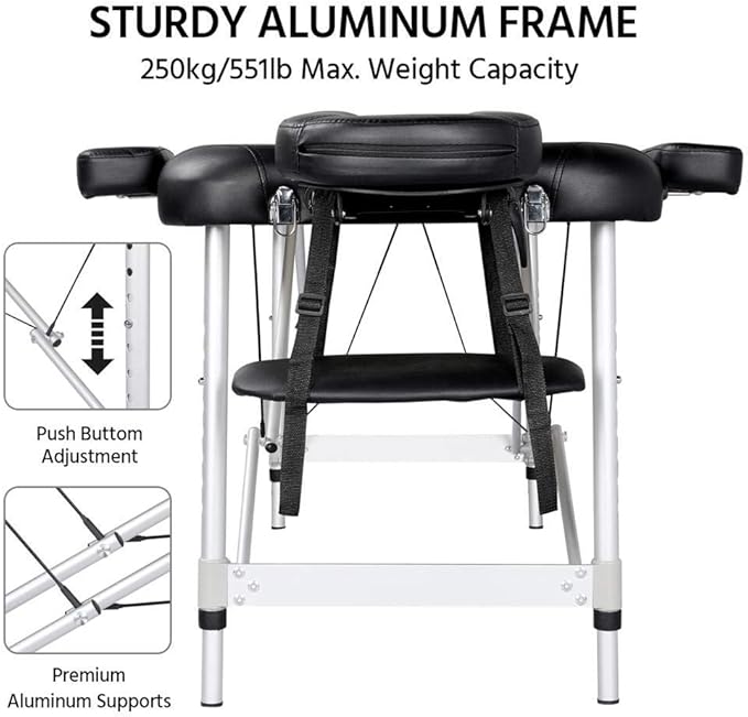 Image for Massage Table Portable Massage Bed Massage Therapy Table Spa Bed 84 Inch Adjustable 3 Fold Salon Bed Face Cradle Bed Black