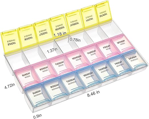 Image for 7 Day Weekly Pill AM PM Organizer, Large Pill Case Pill Box for Pills/Vitamin/Supplements/Medication (Separable, Black)
