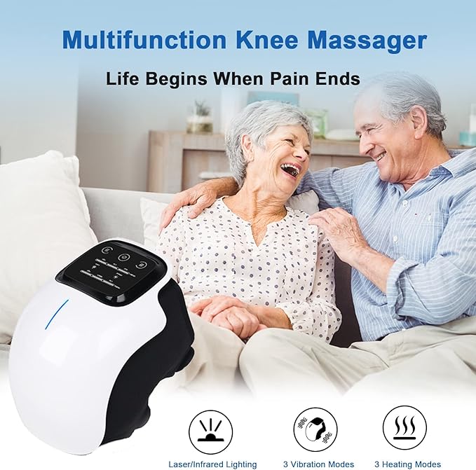 Knee Massager-Large LED Screen Arthritis Knee Massage Wearable with Heat Rechargeable Electronic Smart Knee Massage for Knee Joint Pain Injury, Swelling and Stiffness