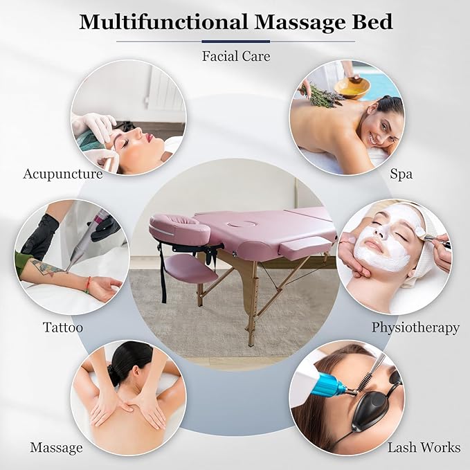 Image for Portable Massage Bed Lash Bed Facial Table SPA Beds Height Adjustable Salon Tattoo Esthetician Bed with Carrying Bag & Accessories for Shop & Home