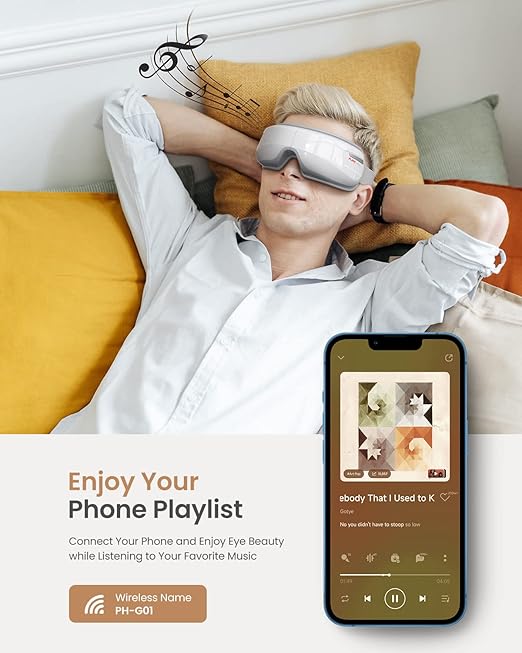 Image for Eye Massager With Heat, Compression, Bluetooth Music Rechargeable Eye Heat Massager For Relax And Reduce Eye Strain Dark Circles Eye Bags Dry Eye Improve Sleep