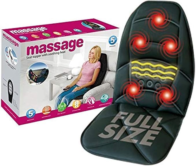 Massage Chair for Car and Home, Classic Style, Black, Quilted, 12V, 1kg, Relaxing, Massage Function