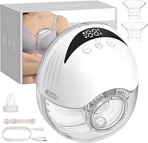Wearable Breast Pump Hands Free Breast Pump,Touch LED Display 4 Modes 12 Levels Adjustable for Comfortable Pumping,Low Noise&Painless Electric Pump - 24mm Flange