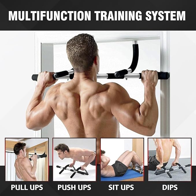Image for Pull Up Bar for Doorway  Thickened Steel Max Limit 440 lbs Upper Body Fitness Workout Bar Multi-Grip Strength for Doorway  Indoor Chin-Up Bar Fitness Trainer for Home Gym Portable