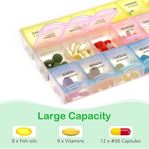 Image for 7 Day Weekly Pill AM PM Organizer, Large Pill Case Pill Box for Pills/Vitamin/Supplements/Medication (Separable, Black)