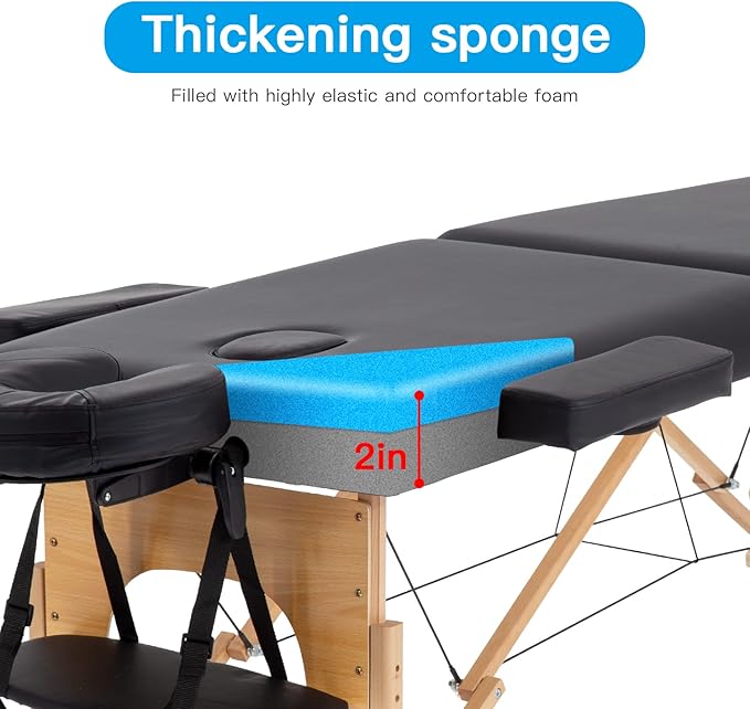 Image for Portable Massage Table Folding Spa Beauty Bed Lightweight Tattoo Therapy Couch Wooden 60 cm Width 2 Section Black