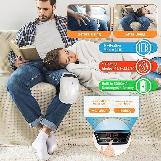 Image for Knee Massager With 9-Levels Heat and Vibration for Pain Relief - Cordless, USB Rechargeable, Electric With LED Screen
