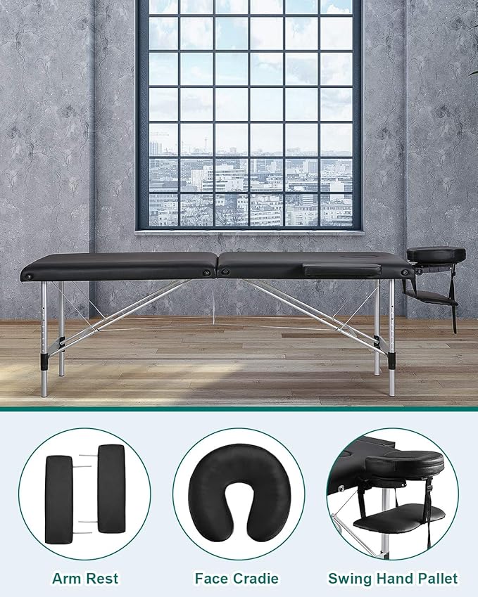 Image for Massage Table Bed Beauty 2-Section Portable Deluxe Lightweight Professional Foldable Couch 60 cm-Wide 13KG with Dual-Layer Wooden Legs for Therapeutic Tattoo Salon SPA Facial Treatment (White)